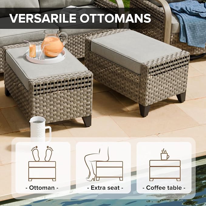 COOS BAY Modern 2 Piece Wicker Outdoor Ottomans, Patio Ottoman Foot Rest Set - Image 7