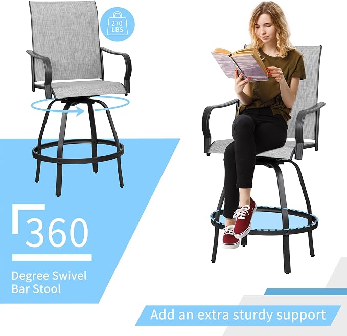 Shintenchi 3 Piece Patio Swivel Bar Stools Set, Outdoor Patio Bar Table and - Image 3