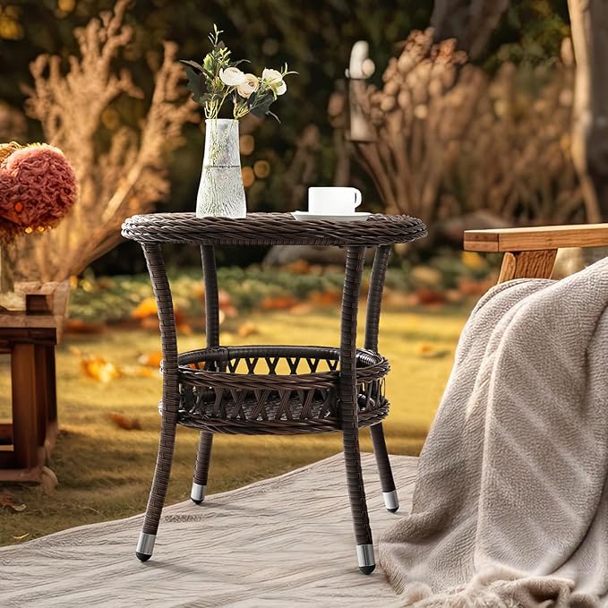 Outdoor Side Table Patio Wicker Coffee Table Outdoor End Table Rattan Bistro - Image 3