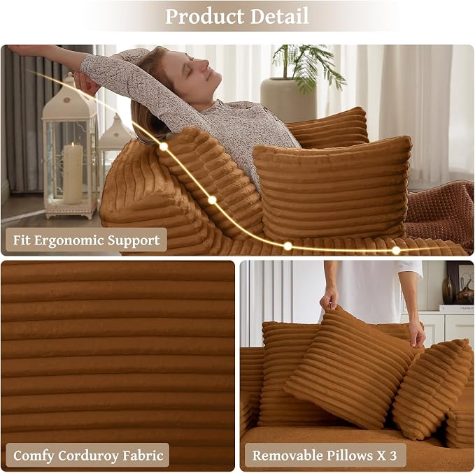 66" Chaise Lounge Chair Indoor, Oversized Boneless Couch Comfy Upholstered - Image 5