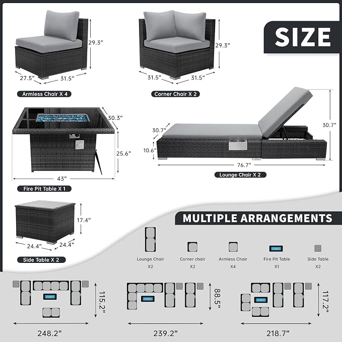 BULEXYARD 11 Piece Large High Back Outdoor Patio Furniture Sets - Image 6