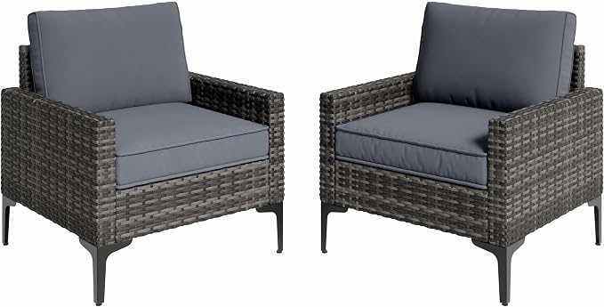 Jing's Villa 2-Piece Outdoor Sectional Single Chair Set, All-Weather Wicker by JingsVillaOutdoorFurniture