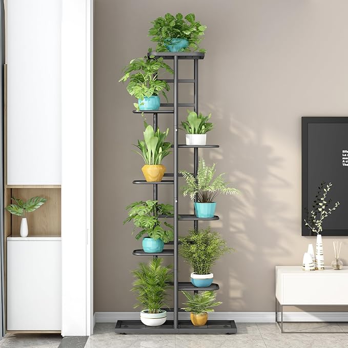 LINZINAR Plant Stand Indoor Outdoor Metal 8 Tier 9 Potted Multiple Flower Pot - Image 3