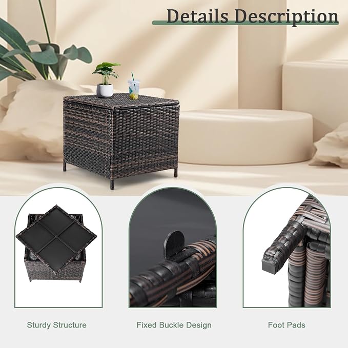 Outvita Outdoor Side Table, Rattan Coffee Table - Image 5