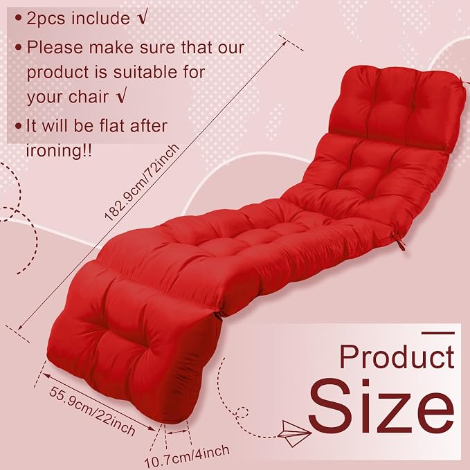 Outdoor Chaise Lounge Chair Cushion 72 x 22 x 4.21 Inches Thick Tufted Patio - Image 2