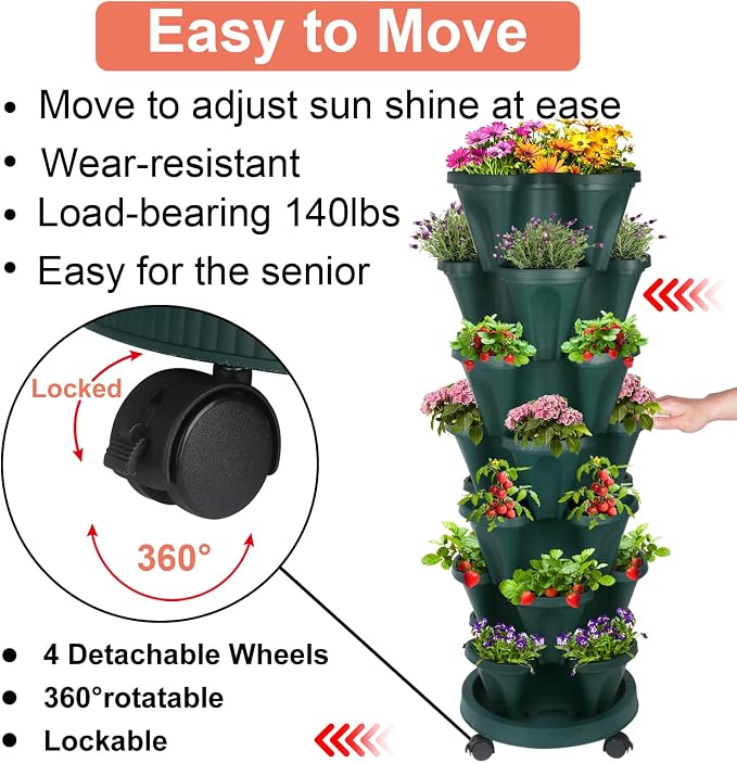 GameXcel Vertical Planter, 7 Tier Stackable Strawberry Planter - Image 6