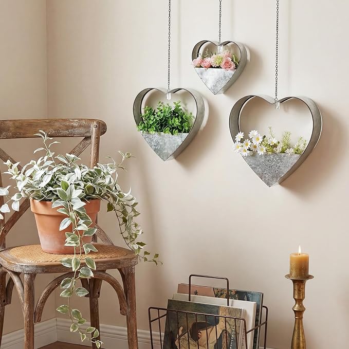 3 Pcs 3 Size Heart Metal Hanging Planter Indoor Outdoor, 13.4" 10.6" 7" Large - Image 4