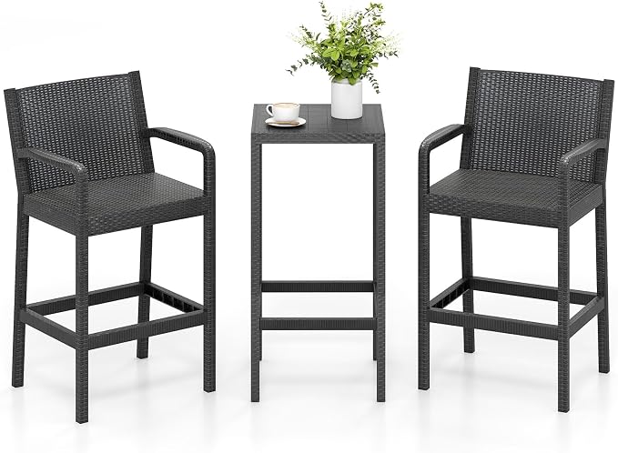 Tangkula 3 Pieces Patio Bar Set, Oudoor Curved Heavy Duty Bar Chairs and Square by TANGKULA