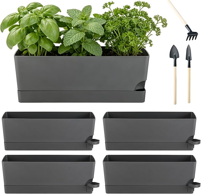 4 Pack Self Watering Pots for Indoor Plants 17 Inches Window Boxes Planters by KvyusFlourish