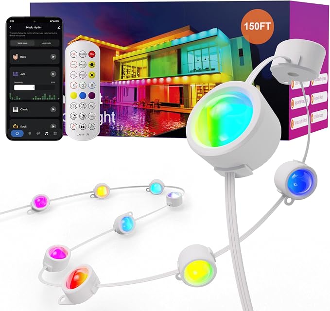 Fitop Permanent Outdoor Lights, 150FT RGB Waterproof LED Lights by Fitop
