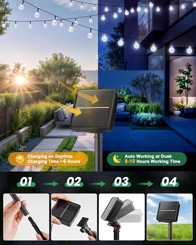 Brightown Solar String Lights Outdoor 60 Led 35.6 Feet 8 Lighting Modes Globe - Image 6