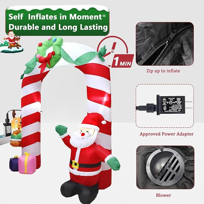 8 FT Christmas Inflatables Archway Outdoor Decorations, Inflatable Santa & - Image 5