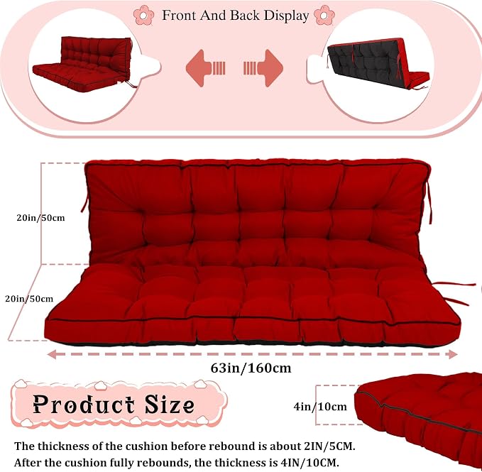 2-3 Seat Swing Replacement Cushion, Outdoor Bench Cushions - Image 5