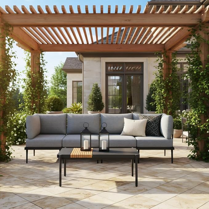 Sundale 5 Pieces Outdoor Patio Furniture Set, Metal Sectional Sofa Patio - Image 8