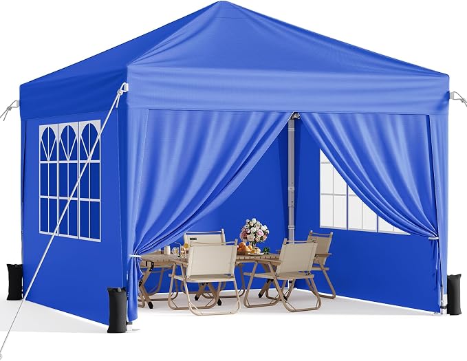 10x10 Pop Up Canopy with Sidewalls, Instant Portable Canopy Tent with Carry Bag by Vinabilia