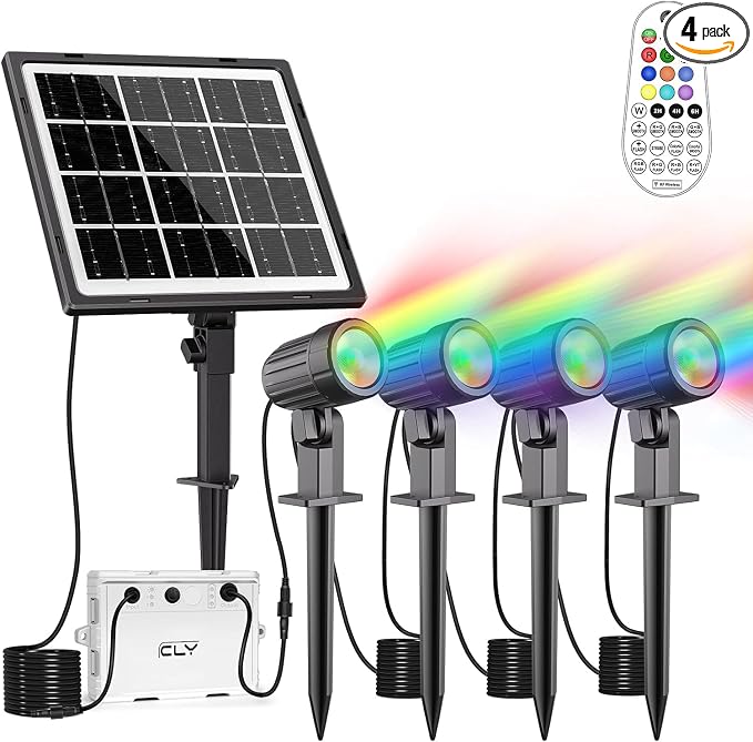 CLY 4-in-1 Solar Spot Lights Outdoor Color Changing, Solar Landscape Spotlights by CLY