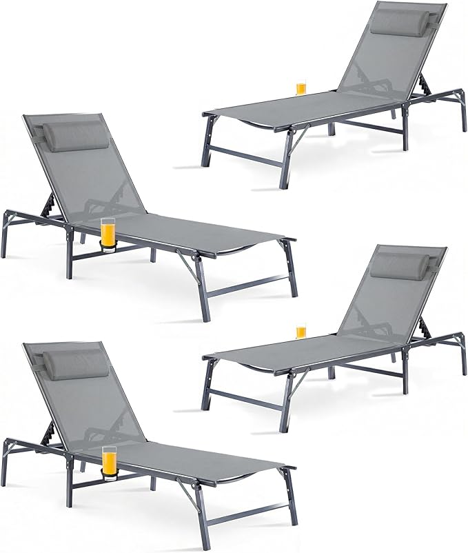 4 Pack Foldable Chaise Lounge Chair by HOMELYM