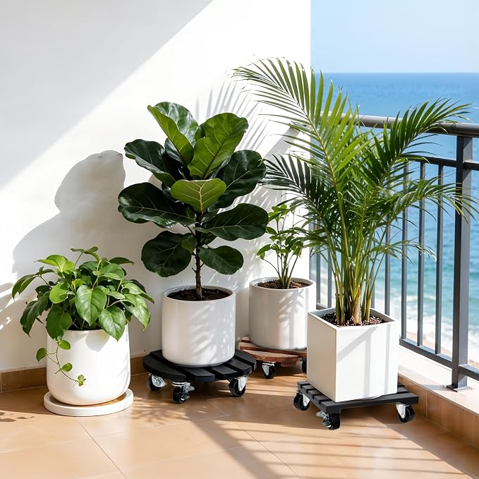 2 Pack Plant Stand with Wheels, Plant Caddies with 360° Lockable Smooth Sliding - Image 2