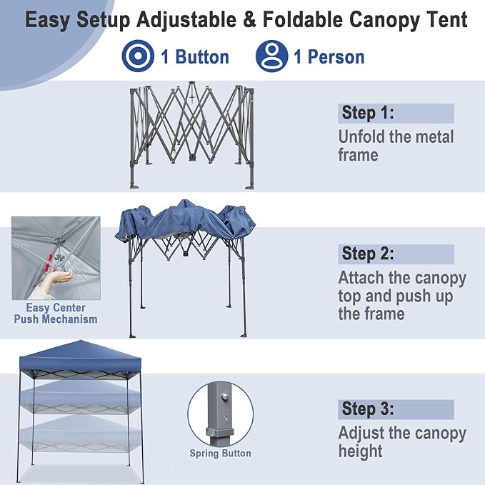 Tangkula 6.6x6.6 Ft Pop Up Canopy, 1 Person Instant Setup Canopy Tent - Image 5