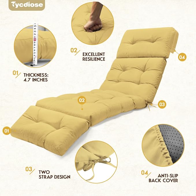 Outdoor Chaise Lounge Chair Cushion 74.4 x 22 x 4.7 Inches Memory Foam Lounge - Image 5