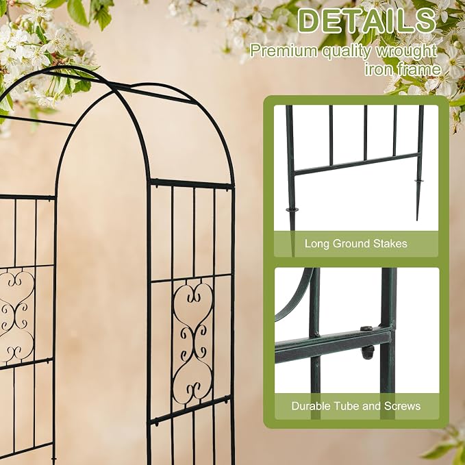 Outvita 7.3FT Garden Arch Arbor, Heavy Duty Metal Arbour Archway, Decorative - Image 7