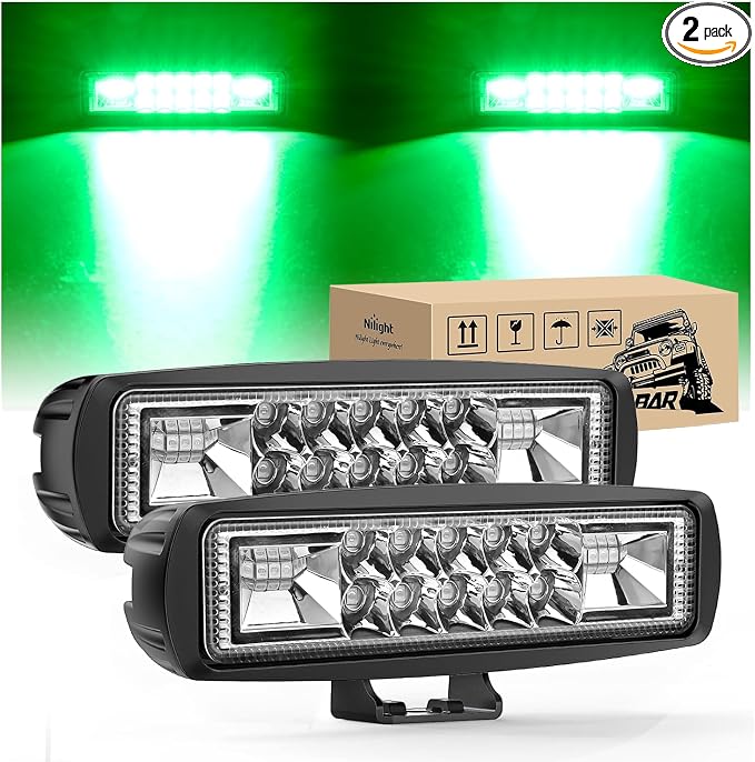 Nilight 6 Inch Green LED Light Pods 2 PCS 60W Flood Spot Combo Beam Off Road by Nilight