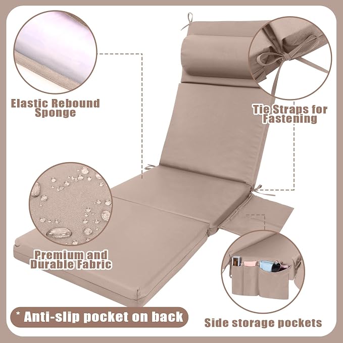 Wenqik 2 Pcs Outdoor Chaise Lounge Cushion - Image 2