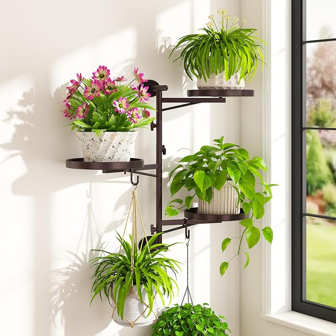 iDavosic.ly Rotating Window Plant Shelves, 3-Tier Metal Wall Stand by iDavosicly