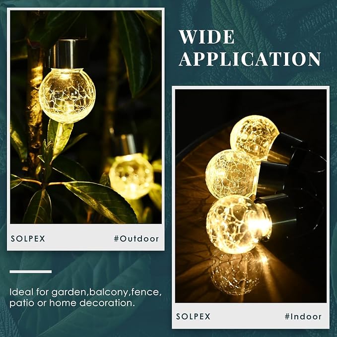 SOLPEX Hanging Solar Lights Outdoor, 8 Pack Decorative Cracked Glass Ball Light - Image 5