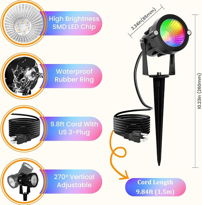 RGBW Multicolor Spotlight Outdoor: 16 Color Changing Landscape Lighting - Image 7