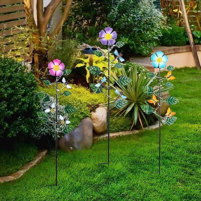 Set of 3 Solar Garden Lights, Waterproof Metal Spring Yard Art Decor, Solar - Image 6