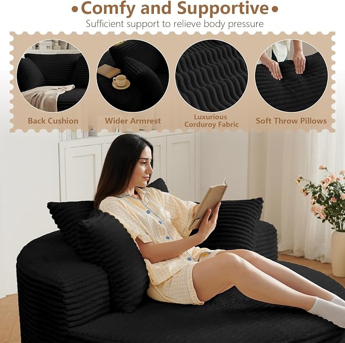 Oversized Round Chair Lounge Chaise Indoor, Upholstered Corduroy Deep Seat - Image 7