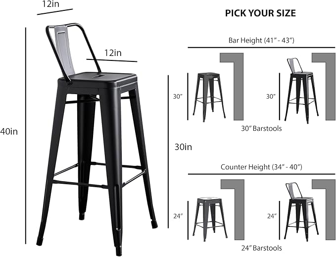 AC Pacific 30” Metal Barstool Set of 2 – Country Rustic Style - Image 3