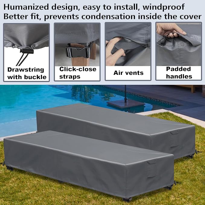 Waterproof Patio Lounge Chair Cover 1 Pack Outdoor Chaise Lounge Covers 600D - Image 6