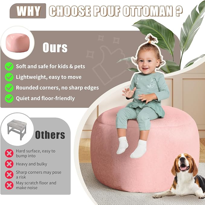 Round Stuffed Pouf Ottoman for Foot Rest, A Round Modern Foam Filled Poufs - Image 7