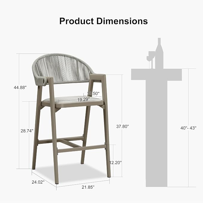 PURPLE LEAF Outdoor Bar Height Bar Stool Set of 2 Rattan Bar Chair - Image 2