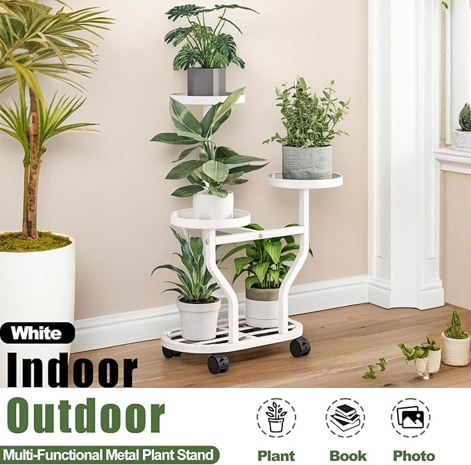 Plant Stand with Wheels 3 Tier Metal Plant Holder Corner Flower Shelf - Image 5