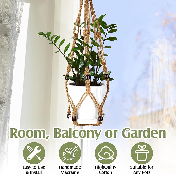 Hoteam 12 Pcs Macrame Plant Hangers Macrame Hanging Planters - Image 3