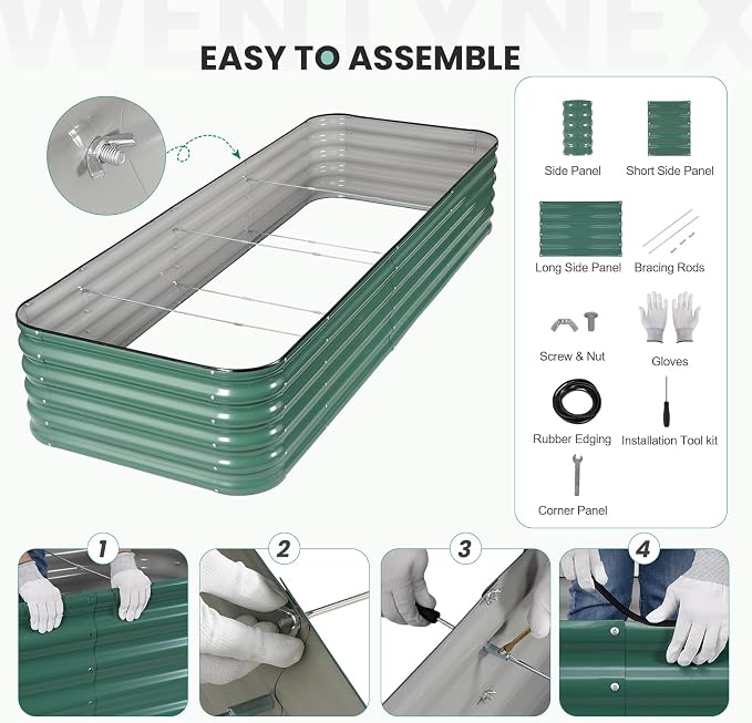8×3×1.4FT Galvanized Raised Garden Bed Outdoor, Metal Raised Garden Bed Kit - Image 5