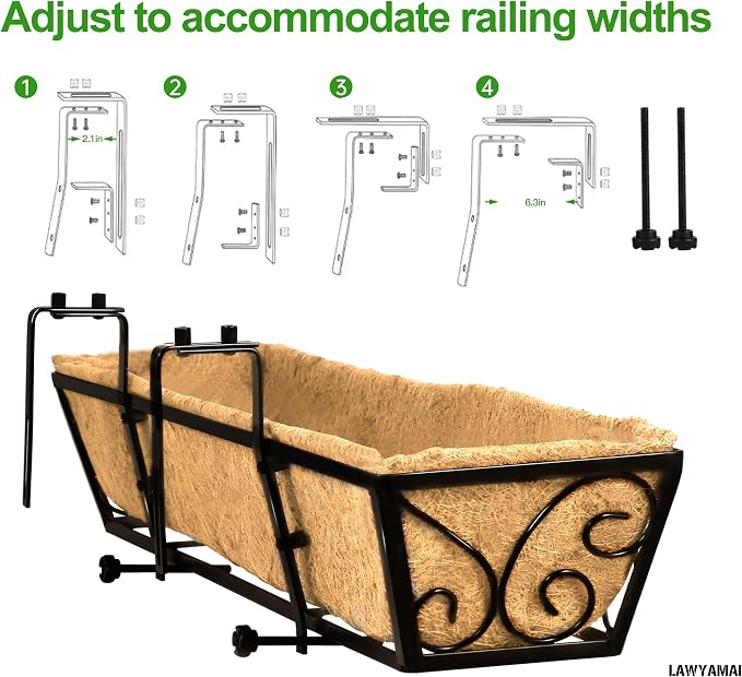 2pcs 24 Inch Window Deck with Coco Liner, Metal Hanging Flower Planter Window - Image 7