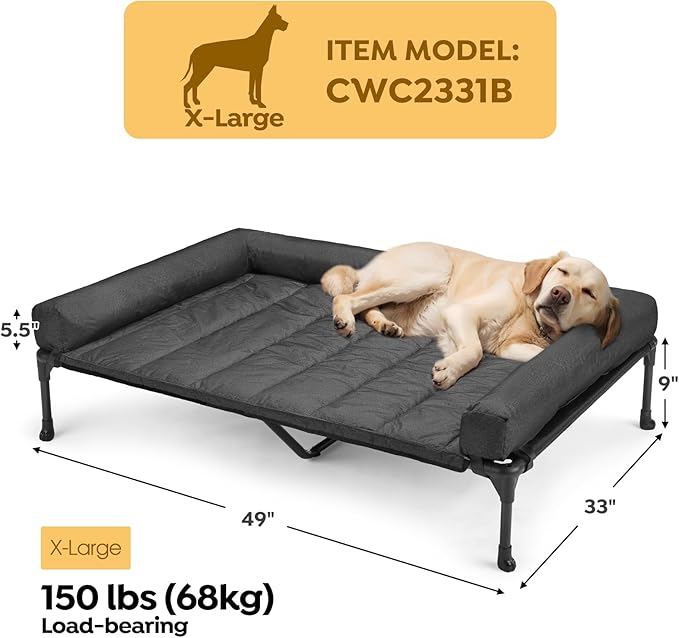 Veehoo Cooling Elevated Dog Bed Add Removable Waterproof Bolster Cushion Mat - Image 2
