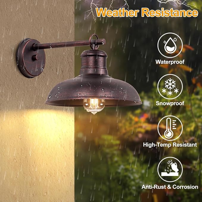 Bosceos Outdoor Wall Lights 2 Pack, Farmhouse Barn Light, Vintage Outside Wall - Image 3