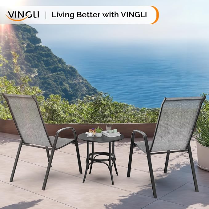 VINGLI Set of 2 Stackable Outdoor Bar Stools – Sling Chairs - Image 8