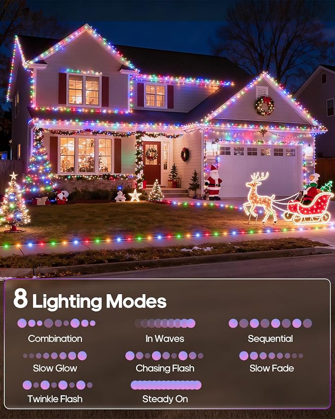 ICRGB Solar Rope Lights Outdoor, 132FT 400 LED Solar Rope Lights, IP67 - Image 9