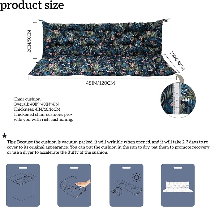 Outside Benches Cushion with Backrest, Thicken Waterproof Swing Cushions 2/3 - Image 3