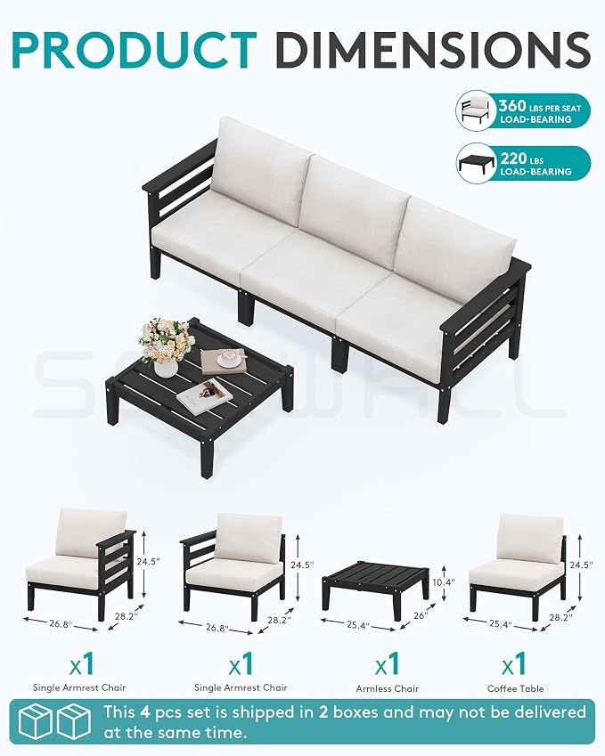 SERWALL HDPE Outdoor Furniture Set, 4 Pieces Patio Sectional Sofa Set, - Image 2