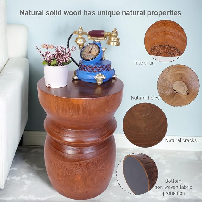 Athaliah Small Tree Stump Side Table Nightstand – 15.75”H Solid Paulownia Wood - Image 3