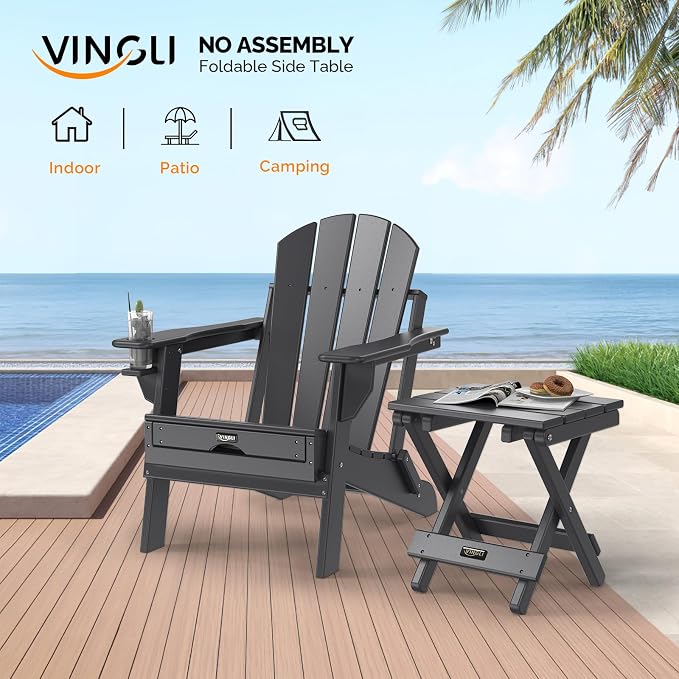 VINGLI Small HDPE Folding Side Table, Plastic Waterproof Portable Adirondack - Image 3