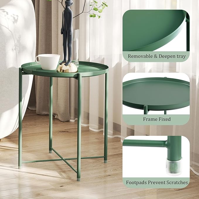 HollyHOME Round Metal Side Table, Outdoor Small Folding Accent Stand - Image 4