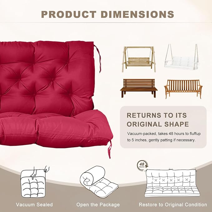 Porch Swing Cushion with Backrest, Waterproof Bench Cushion - Image 6
